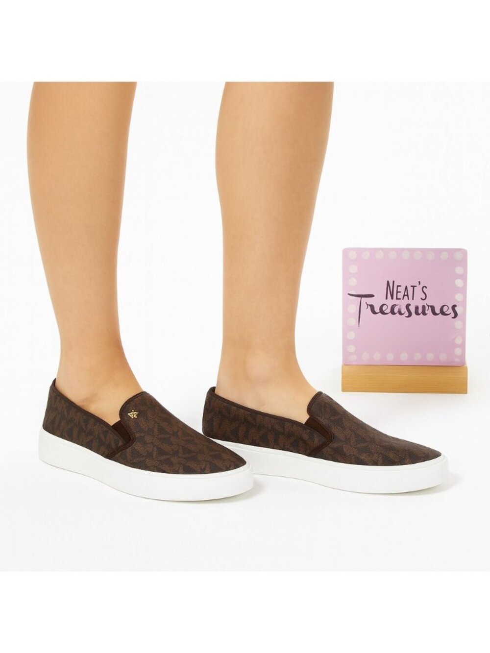 Michael Kors KEATON Brown Sigature Logo PVC Fashion Causal Loafer Shoe Sz 6.5 M